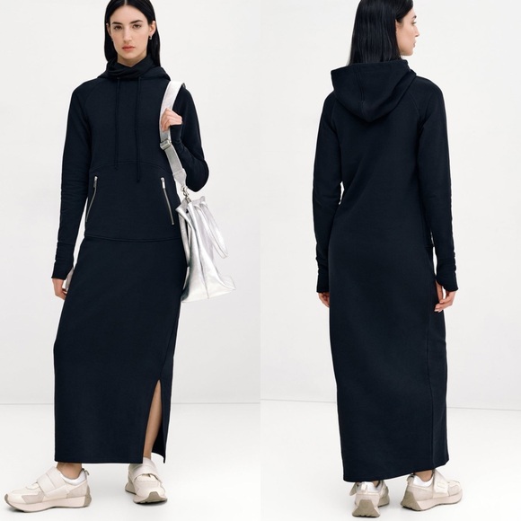Marcella NYC Black Elba Sweatshirt Maxi Dress Hoodie - Picture 2 of 16